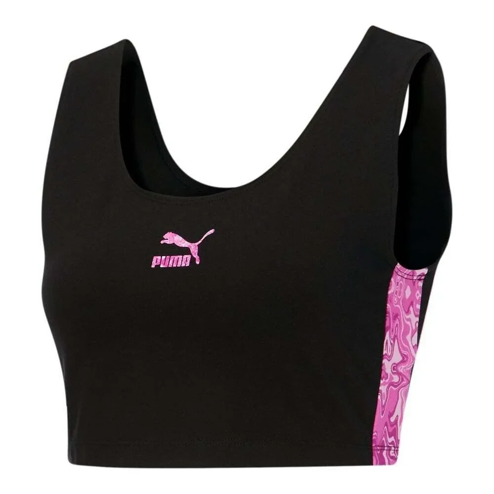 Puma Women's Active Hypnotize T7 Bralette - Cotton Size XL Black w/Pink Trim